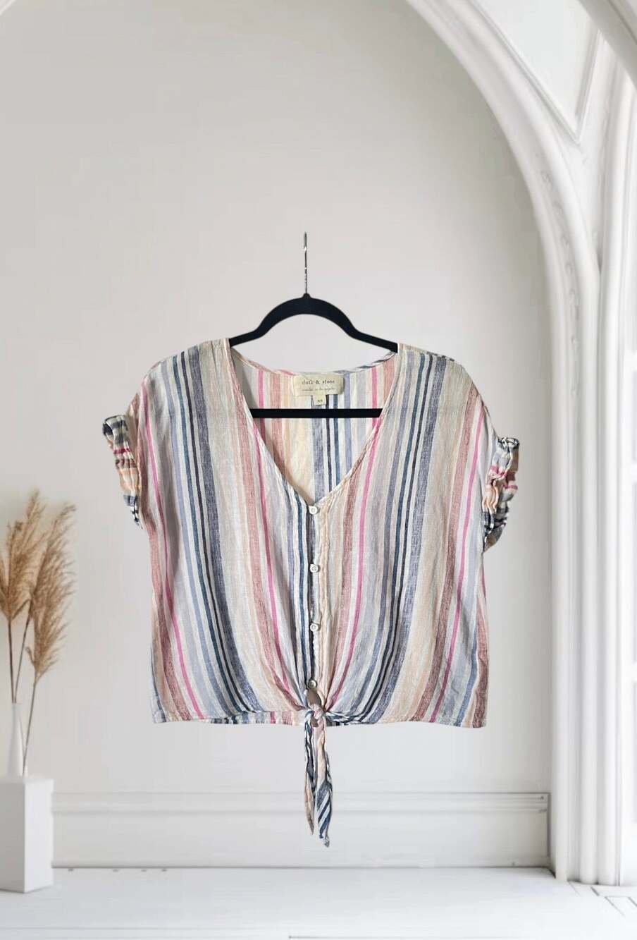 Cloth & Stone Shirt Crop Knot Front Linen X Small